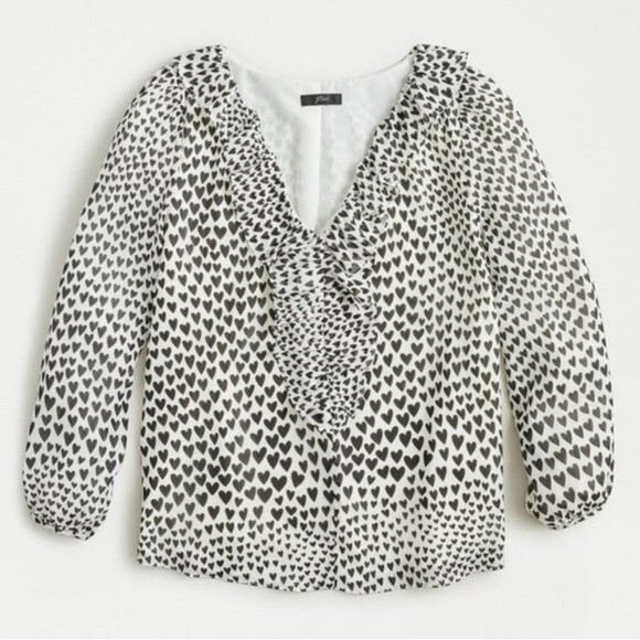 J Crew Ruffle-trim V-neck heart print‎ blouse - Picture 1 of 8